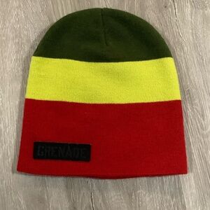 Grenade brand Rasta striped knit beanie hat